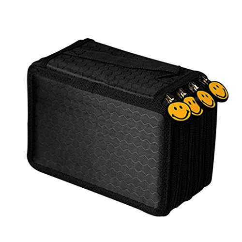 Youyijia Federmäppchen Nylon 72 Slots Stiftemappe Schlampermäppchen mit Innentaschen Federmappe Leer Slots Stifte Pinsel Bleistifte Aufbewahrungstasche Schüleretui für Kinder Erwachsene (Schwarz) Cover