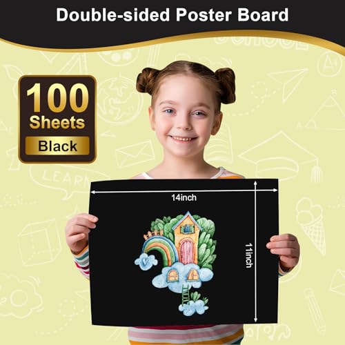 Image of 100 Pcs Black Poster Board Paper 11x14, ROOKEA Vision Boards Posterboard Bulk for School Projects Classroom Arts Craft Presentations Drawing Scrapbooking Blank Graphic Display