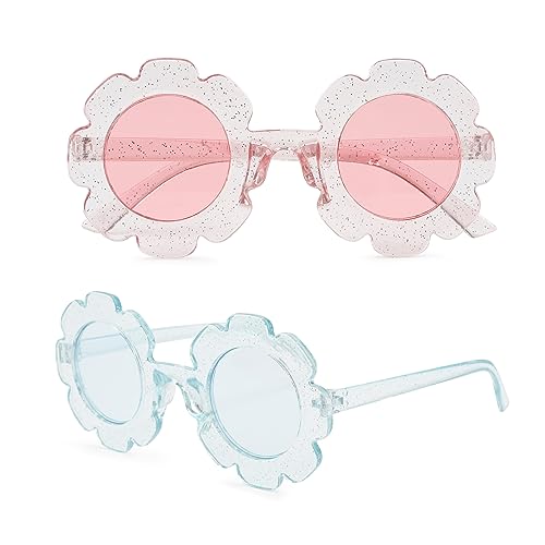 Flower Sunglasses for Girl Round Flower Glasses Cute Sunglasses Outdoor Beach Colorful Party Eyewear for Kids