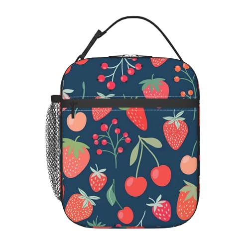 赤イチゴ ランチバッグ 弁当袋 保冷バッグ トートバッグ 手提げ お弁当入れ 軽量 大容量 食品収納 通勤 通学 ピクニック 男女兼用
