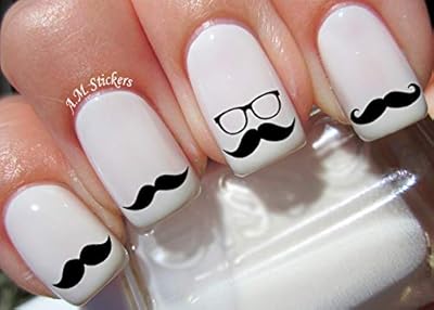 Black Moustache Water Nail Art Transfers Stickers Decals - Set of 52 - A1247