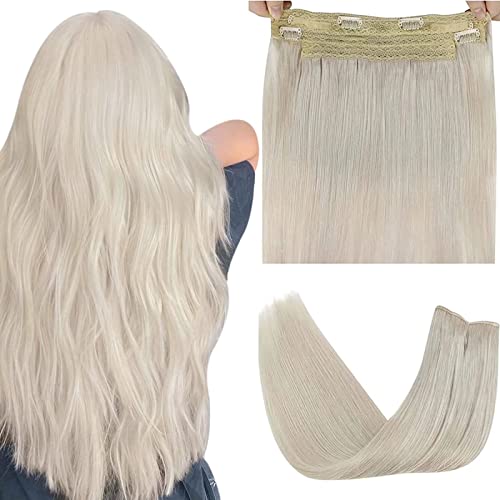 【Clearance】LaaVoo Fish Line Hair Extensions Platinum Blonde Remy Fish Line Extensions Human Hair Blonde Fish Line Coutur