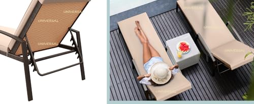 Image of UF Outdoor Poolside Lounger with Adjustable Backrest Sun Chaise Recliner for Terrace Garden Poolside for Relaxation Durable and Stylish- Set of 2 (Cream & Brown)