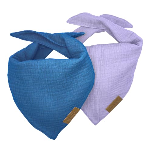 fenii - Premium Cotton Dog Bandanas - 2 Pack - Adjustable Fit - Washable - For Small, Medium & Large Breeds - Girl & Boy Dog Accessories - Multiple Sizes (Ocean Blue & Lavender Mist, Small)