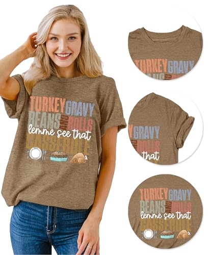 Image of Thanksgiving Shirts Women Turkey Gravy Beans and Rolls Tshirts Funny Turkey Graphic T-Shirt Family Thanksgiving Tops