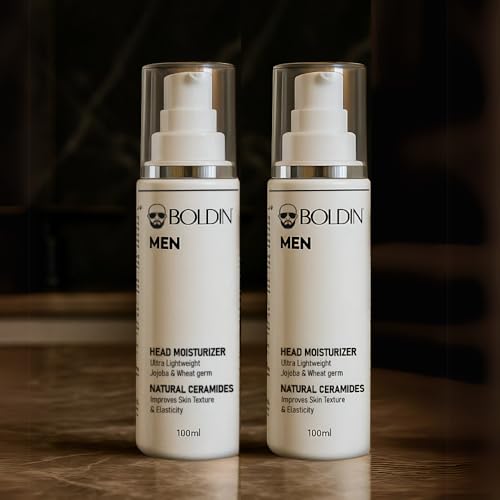 Image of BOLDIN Head Moisturizer: Lightweight Moisturizer for Bald & Shaved Heads | Natural Ceramides & Essential Oils for Scalp, Face & Neck | Restores Skin Barrier - 100ml (Pack of 2)