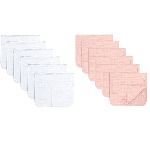 Comfy Cubs Paños de muselina para eructos, grandes, 100% algodón, para bebés, 6 capas, extra absorbentes y suaves, color blanco, paquete de 6