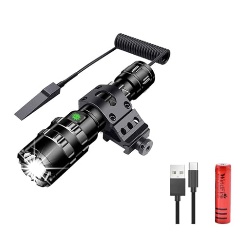 WindFire LED Torch USB Rechargeable, Tactical Torch 5000 Lumen, 5 Light Mode Flashlight with Picatinny Mount Rail, Pressure Switch & Battery for Outdoor Camping Hunting Emergency
