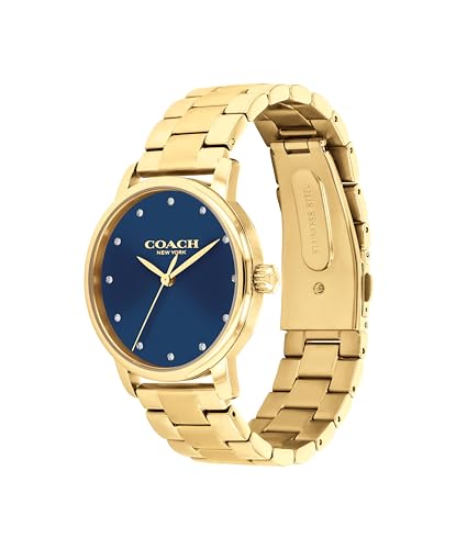 Image of Coach Grand Qtz Basic Blue Color Round Dial Women's Watch | Ionic Plated Thin Gold Steel Material | Bracelet Watch - 14503970