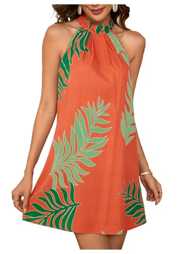 Image of Floerns Women's Sleeveless Floral Print Sundress Halter Neck A Line Short Dress