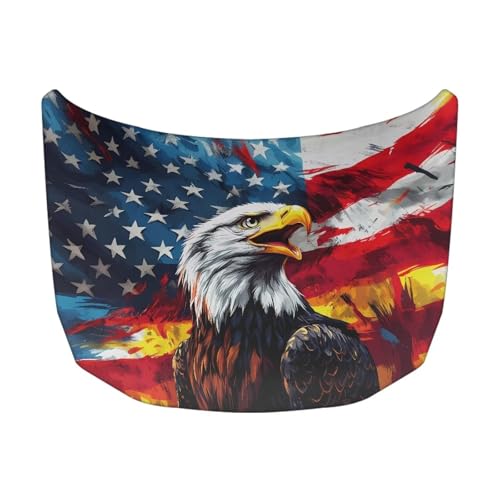 Image of American Flag Eagle Print Car Hood Cover Protector Waterproof Sunproof Car Hood Wrap Blankets Patriotic Decorations Automotive Exterior Accessories for Sedans SUV Pickup Trucks