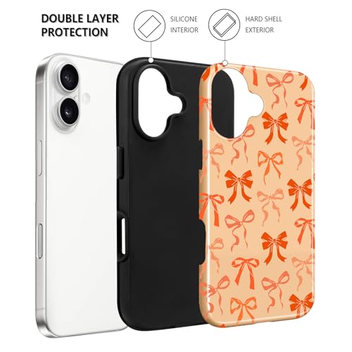 Image of Magnetic for iPhone 17 Case for Women Men, Orange Bow | Cute Ribbon Bow Pattern Design [Compatible with MagSafe] 2-Layer Hybrid Shockproof Glossy Protective Cover