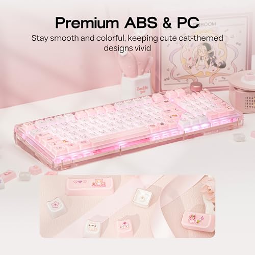 Image of KiiBOOM Cute Cat Keycaps Set, Mao Profile, Cat Shape | PC+ABS Keycap for MX Switch Mechanical Keyboard, Compatible with 60%, 65%, 75%, TKL, 96%, Full-Sized Layout (Mewsic)