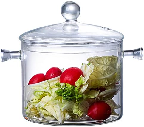 BUTIGE Glass Saucepan with Cover - 50oz Heat-Resistant Borosilicate Glass Handmade Cookware Set stovetop Pot - Safe for Pasta Noodle, Soup, Milk, Tea (1.5L)