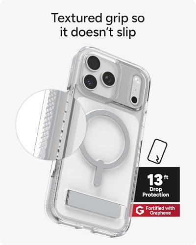 Image of ZAGG Santa Cruz Snap Case with Kickstand for iPhone 17 Pro Max - Silver, Drop Protection (13ft /4m), MagSafe Charging Compatible, ClearGuard Anti-Yellowing Technology, Scratch Resistant Phone Case