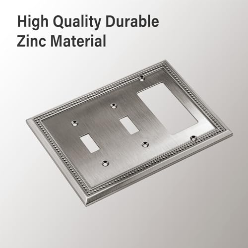 Image of Henne Bery Sunken Pearls Heavy Duty Decorative Wall Plate Switch Plate Outlet Cover (Double Toggle /Single Decorator, Heirloom Silver)