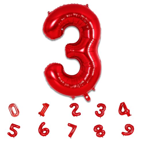 Image of Red Foil Number Balloons 0-9 | 32 Inch Helium Supported Birthday Decoration Balloons for Kids, Anniversary, Party, Baby Shower ? Reusable
