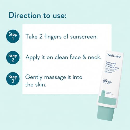 Image of WishCare Niacinamide Oil Balance Fluid Sunscreen SPF 50 PA++++, 80ml | In-Vivo Tested, Lightweight & No White Cast, Photostable Sunscreen For Oily Skin with 8Hrs+ SPF Protection, For Women & Men