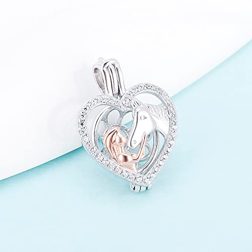 Lgsy Sterling Silver Girl With Horse Cz Heart Pearl Cage Pendants For Women, Essential Oil Diffuser Lockets For Pearl Jewelry #TOP1