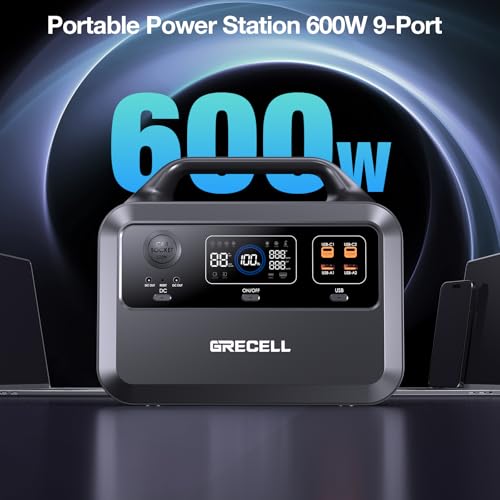 GRECELL Portable Power Station 600W 460Wh Solar Generator(Surge 1200W), 460Wh Backup LiFePO4 Battery for Outdoor Home Emergency