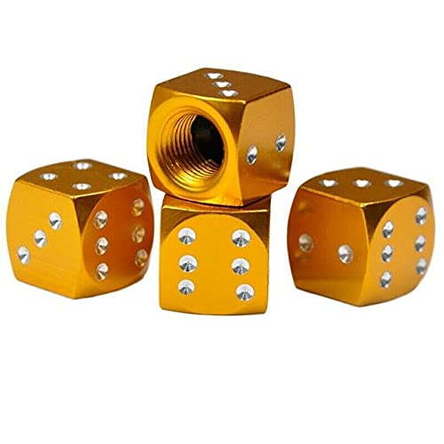 4X Dice Die Gold/Orange Valve Stem Chrome Air Tire Caps Covers Universal #TOP5