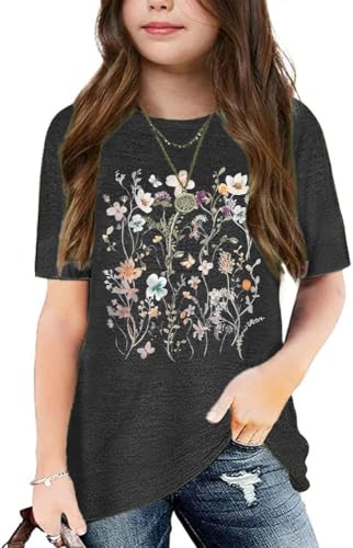 Image of Graphic Tees for Girls Kids Summer Tops Crewneck Short Sleeve T Shirt 5-14 Years