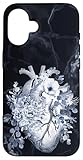 iPhone 16 Blue vintage Anatomy human heart with roses, botanical heart Case