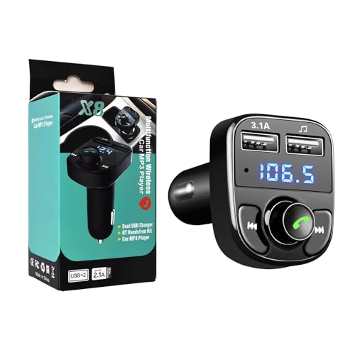 Bluetooth Coche, Adaptador Transmisor FM MP3, Radio encendedor de cigarrillos Carga, Transmisor FM Coche Cargador para Llamada Manos Libres con 2 USB, Soporte USB/Tarjeta TF