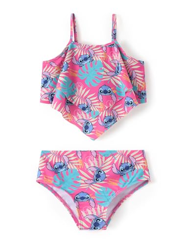 Image of Disney Frozen Elsa Stitch Moana Toddler Girls Two Pieces Ruffle Strap Bikini Top and Bottom Set Beach Swimsuit