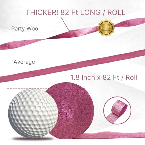 Image of PartyWoo Pink Crepe Paper Streamers 6 Rolls 492 ft Pack of Mauve Dusty Pink Crepe Paper Rolls for Graduation Gender Reveal Wedding Baby Shower Birthday Party Decorations (1.8 Inch x 82 Ft /Rolls)