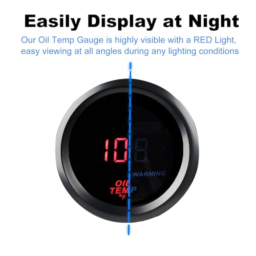WATERWICH 2inch 52mm Oil Temp Temperature Gauge Meter Kit 104-302℉ DC12V with Sensor for Car Truck Marine Vehicle Automotive - Image 4