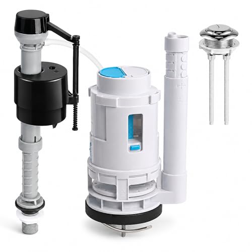 3 Inch Dual Flush Valve Replacement Kit for One-Piece Dual Flush Toilets Top Push Button Toilet Repair Kit with Fill Valve Fix Leaks Running Water & Weak Flush Reliable Sealing Water Saving