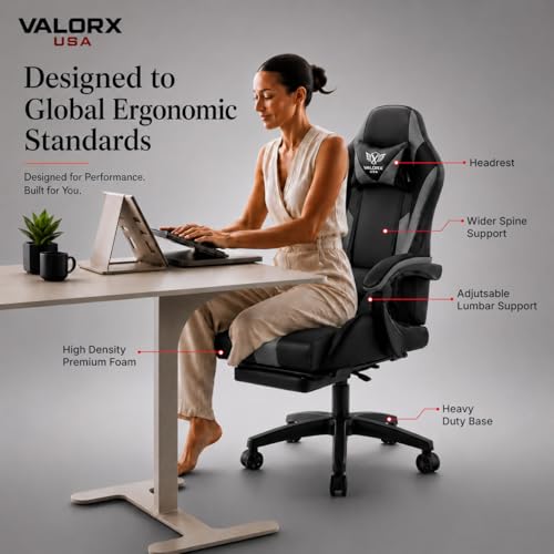 Image of Warrior Gaming & Office Ergonomic Chair | Vegan Leather | High Back 135 Recliner | Adjustable Height & Linkage Armrest | Lumbar Support | 360 Swivel | 3 Year Warranty (Grey)