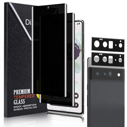 Didisky 2+2 Pack Privacy Screen Protector for Google Pixel 6 Pro Tempered Glass and Camera Lens Protector 9H Hardness Bubble Free Easy to Install 3D Curved Full Coverage Scratch-Resistant