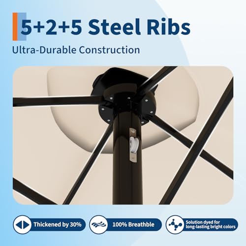 15 Ft Large Patio Umbrella with Base Included, Outdoor Double-Sided Rectangle Umbrella with Crank Handle, Outdoor Umbrella for Backyard, Pool, Patio,