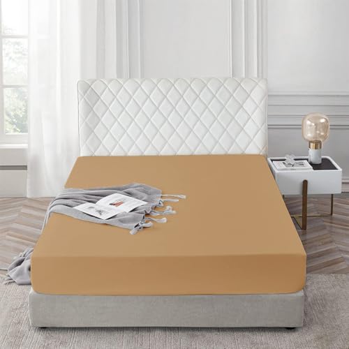 Super King Fitted Sheet 100% Egyptian Cotton 300 TC, Breathable Extra Deep Fitted Sheets, Hotel Quality 30 Cm (Beige)