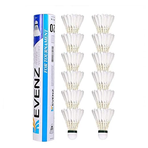 KEVENZ Goose Feather Badminton Shuttlecocks with Great Stability and Durability, High Speed Badminton Birdies,Pack of 12, White