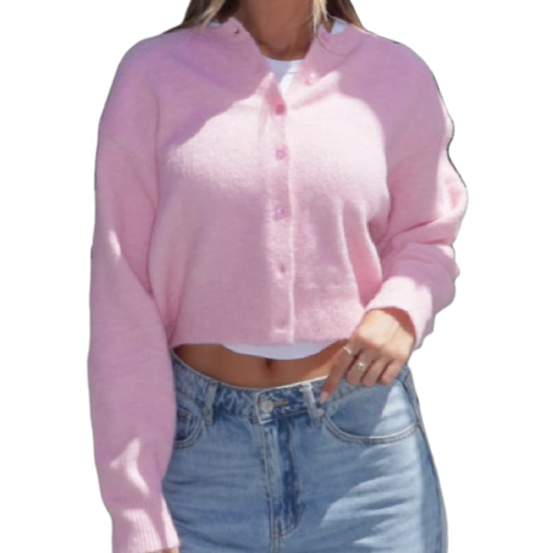 Image of Women Knit Cropped Cardigan Tops Long Sleeve Button Down Lightweight Bolero Sweater Tops