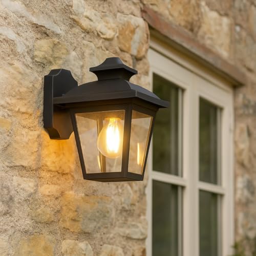 CGC Lighting Lanterna lampade da parete esterna rettangolare nera per esterni Lampadina E27 moderna vintage (Nero medio)