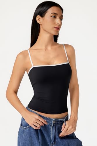 Image of QINSEN Women's Double Lined Basic Tank Top Adjustable Spaghetti Straps Sleeveless Camisole Shirts