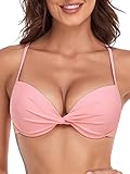 RELLECIGA Women's Light Pink Push Up Bikini Top Twist Front Underwire Bathing Suit Size Medium