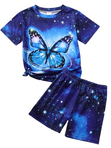 Image of 5-12Y Girls Clothes Summer 2 Piece Outfits Short Sleeve T-Shirts and Shorts Kids Fashion Clothing Sets