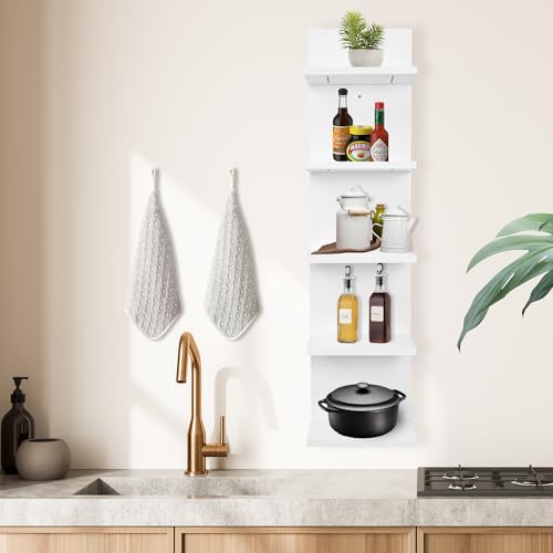 NIUBEST Wooden 5 Tier Wall Shelf,Vertical Column Shelf Floating Storage Home Decor Organizer,Floating Shelf Wall Decor Shelves for Bedroom, Living Room,Vanity(White) by NIUBEST - Image 7