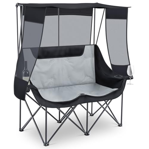 Teenyyou Double Camping Chair with Canopy 660lbs Heavy Duty, Black and Grey by Teenyyou - Used condition - US$94.34