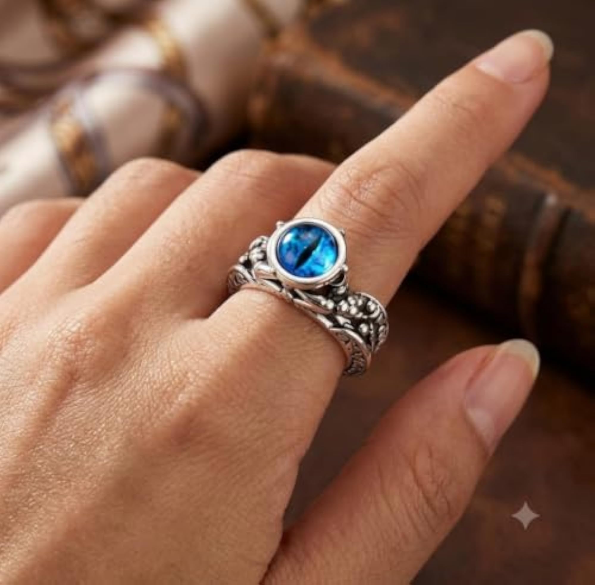 Men's Gothic Vintage Blue Dragon Eye Stainless Steel Ring
