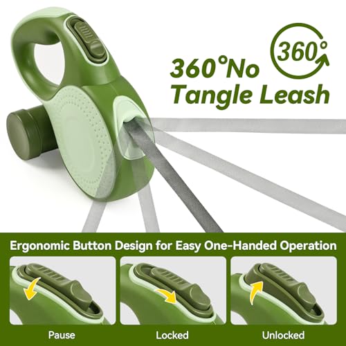Retractable Dog Leash 16ft, 6-in-1 with Chew Proof Cable, LED Light, Dispenser, 2 Poop Bags. 360° Tangle-Free, One Button Brake & Lock, Anti-Slip Handle, for Dogs Up to 55lbs.(Green, 16ft) Retractable Dog Leash 16ft, 6-in-1 with Chew Proof Cable, LED Light, Dispenser, 2 Poop Bags. 360° Tangle-Free, One Button Brake & Lock, Anti-Slip Handle, for Dogs Up to 55lbs.(Green, 16ft)