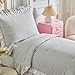 Shxime 4 Pieces Double Layer Toddler Bedding Set - Light Grey& White Ruffle Fringe 4 Pieces Toddler Bed Set - 1 Comforter 1 Fitted Sheet 1 Flat Sheet 1 Pillowcase for Baby Boys and Girls Light Grey
