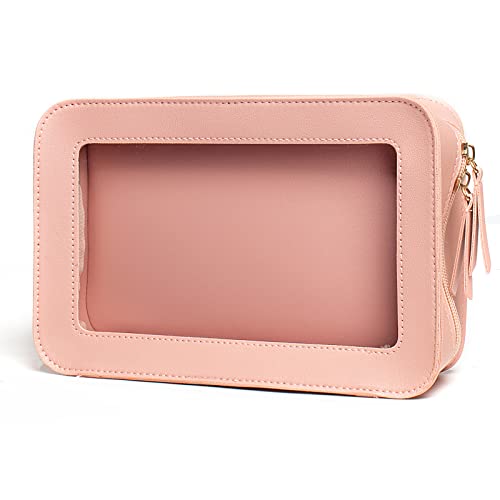Image of Clear Makeup Bags, TSA Approved Toiletry Bag with Zipper, Clear Makeup Organizer Fit Carry-on Travel Essentials,Clear Cosmetic Bags for Women Men (C-Pink)
