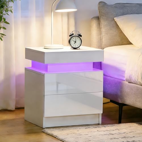 Homcom Comodino Camera Da Letto Led A 16 Colori E 4 Modalità Con 2 Cassetti, Comodino Moderno, 45X35X52 Cm, Bianco - 8
