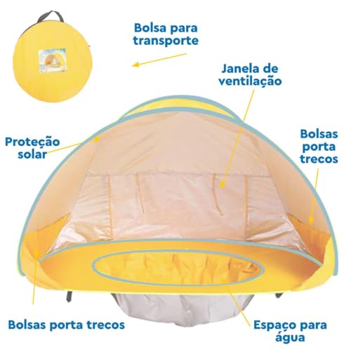 BARRACA DE PRAIA INFANTIL COM PISCINA E PROTEÇÃO UV MC10006 (AMARELO)